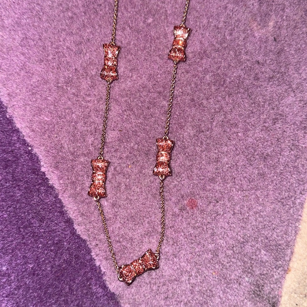 Kate Spade “Take a Bow” Rose Gold, Pink Glitter Chain Necklace, NWOT - Picture 7 of 8